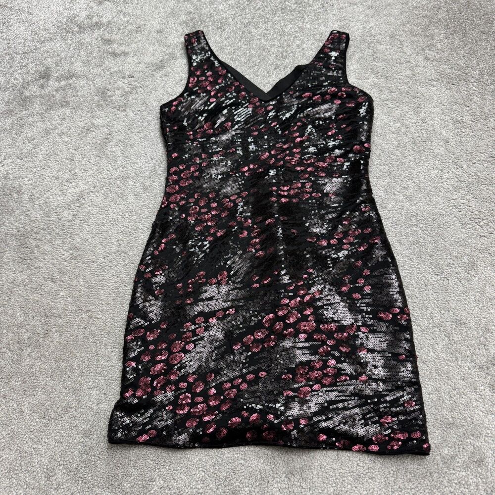 ASTR The Label Sequin Embellished Bodycon Mini Dress Womens Medium Pink Silver